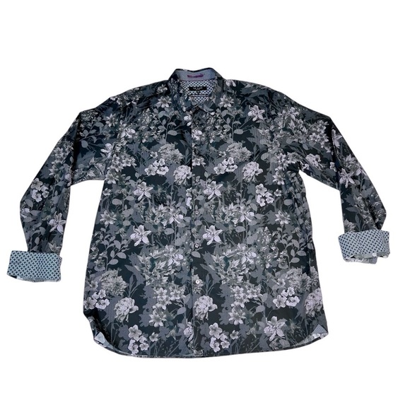 TED BAKER LONDON Long Sleeve Grey Pink Black Floral Shirt Men's XL - Picture 6 of 16